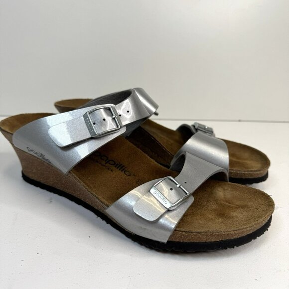 Birkenstock Papillio Dorothy Wedge Sandals Shoes Womens Size 42 US 11 Silver - Picture 1 of 9
